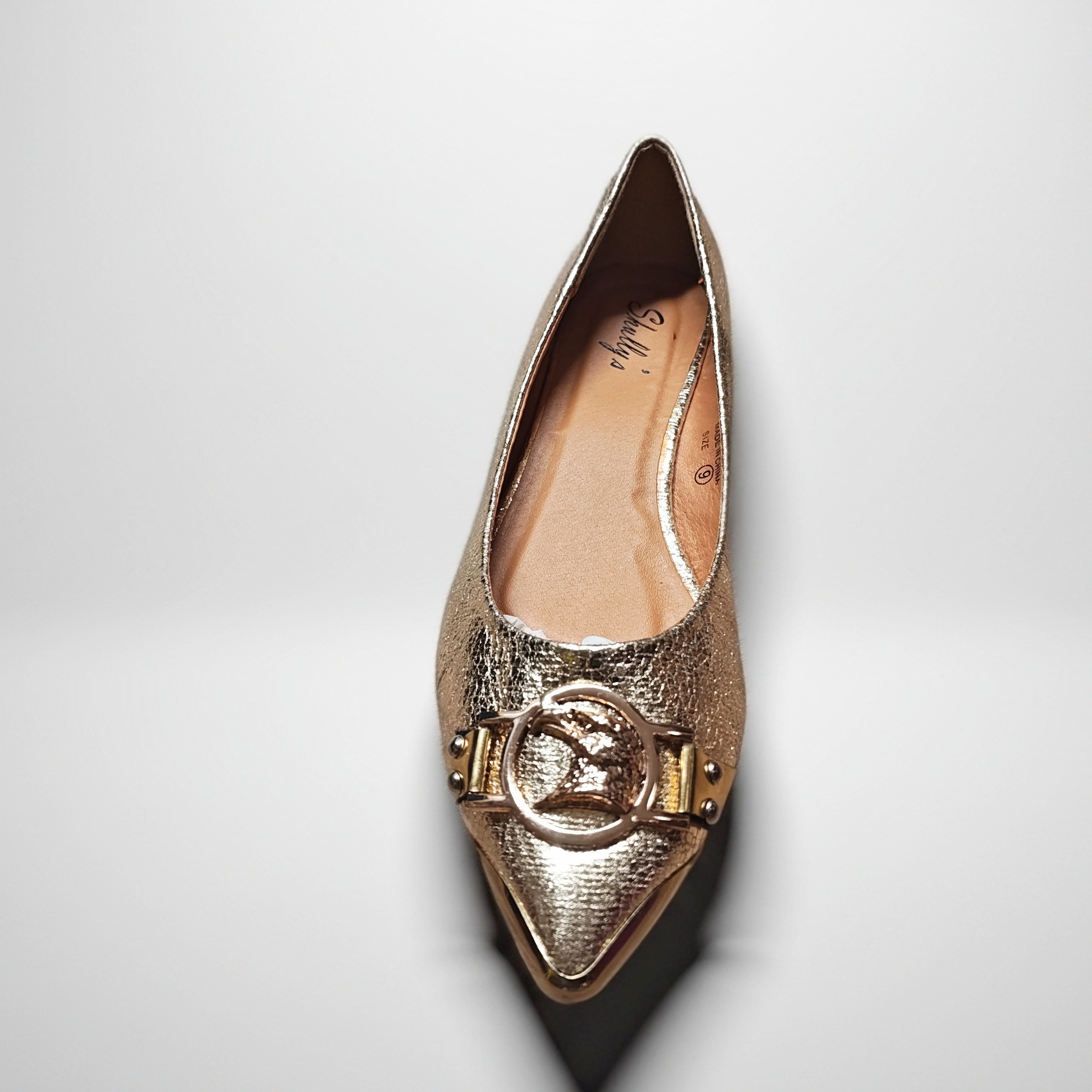Shully's Metallic Gold Flats With Decorative Buckle